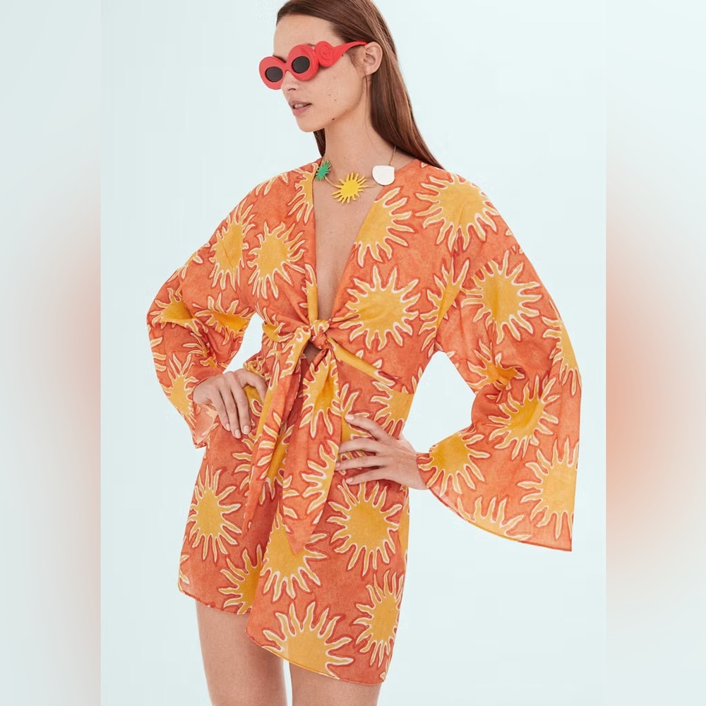 MANGO X SIMON MILLER PRINTED DRESS WITH KNOT DETAIL
